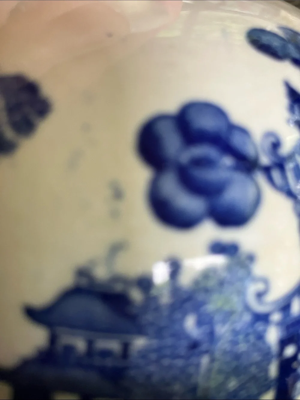Antique Blue Willow Pagoda Butter Dish cover only stained no chips